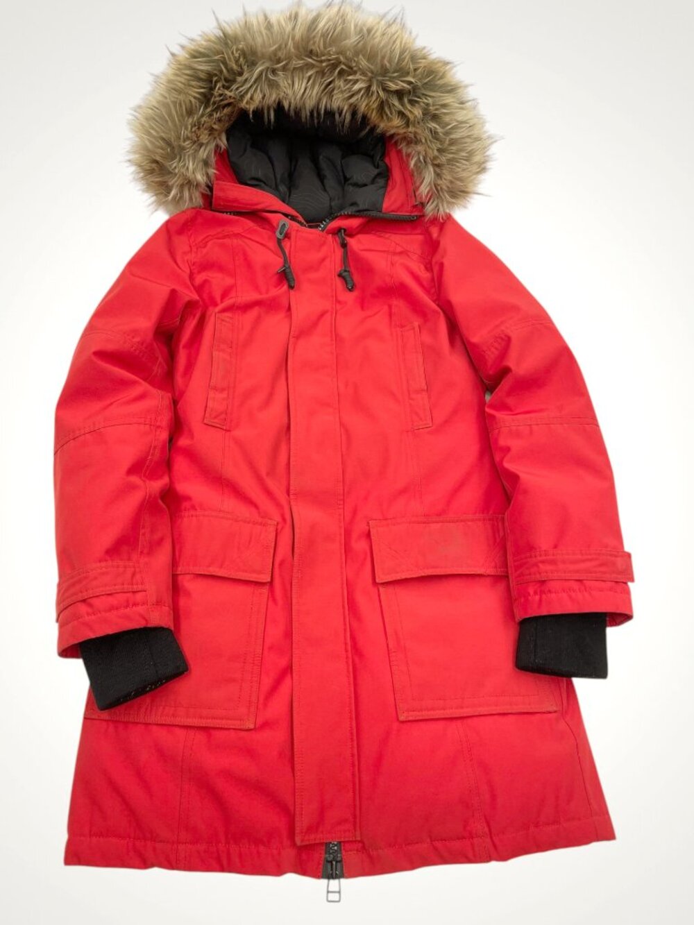 Tna Aritzia Bancroft Red Goose Down Faux Fur Hooded Parka Coat Jacket Women's M